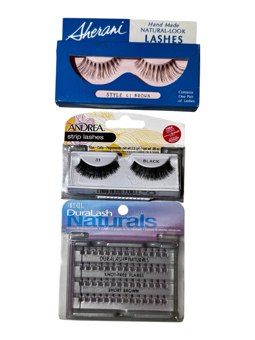Lot of Fake Eyelashes; Sherani Natural-Look, Andrea Blk 33, Ardell Brown Flares